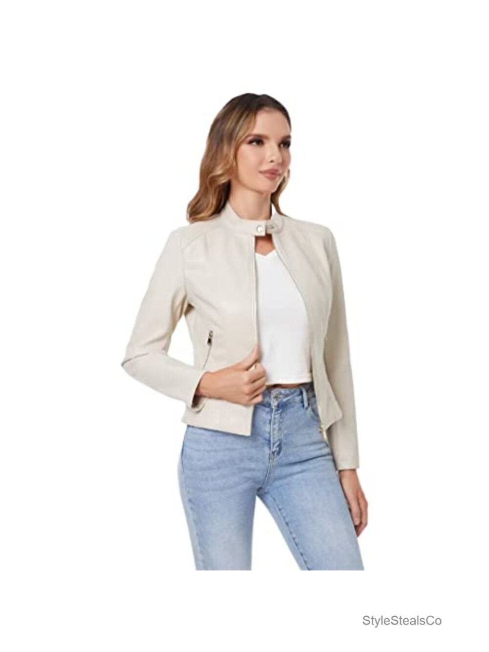 Faux Leather Jacket Women Cropped Motorcycle Biker Outwear